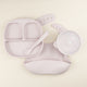 Set diversificare bebelusi din silicon (bol cu capac + farfurie cu ventuza anti-alunecare + lingurita + baveta) - Soft Lavender
