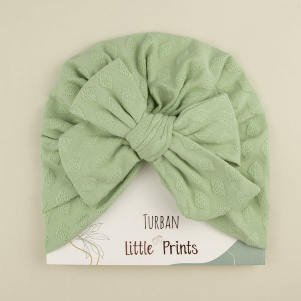 Caciulita turban bebelusi din bumbac cu fundita - Royal Pistachio