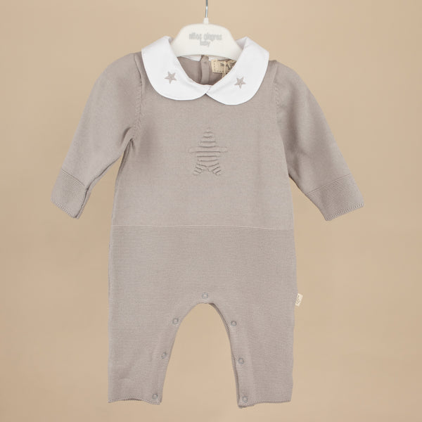 Salopeta tricotata din bumbac pentru bebelusi Star - Pale Grey