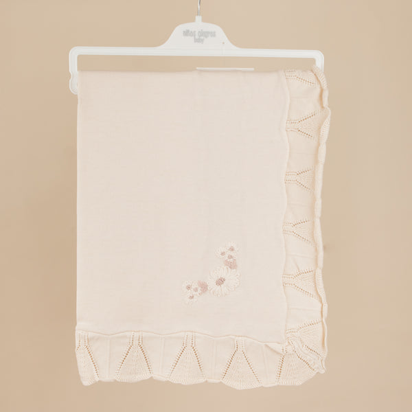 Paturica tricotata pentru bebelusi din bumbac 90/90 cm - Cream