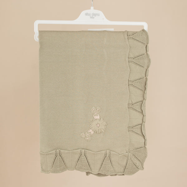 Paturica tricotata pentru bebelusi din bumbac 90/90 cm - Sage
