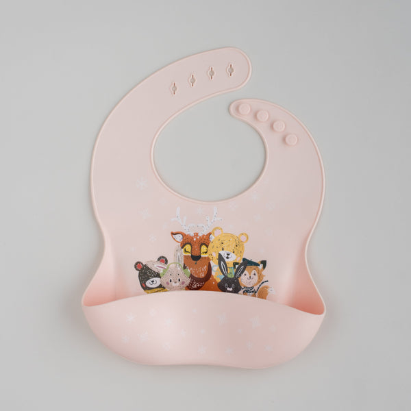 Baveta silicon hranire bebelusi/copii diversificare Little Prints - Winter-Pink