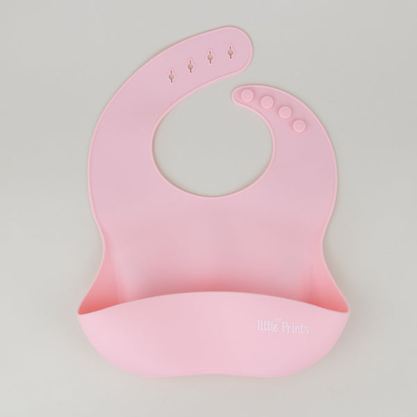 Baveta silicon hranire bebelusi/copii diversificare Little Prints - Baby Pink
