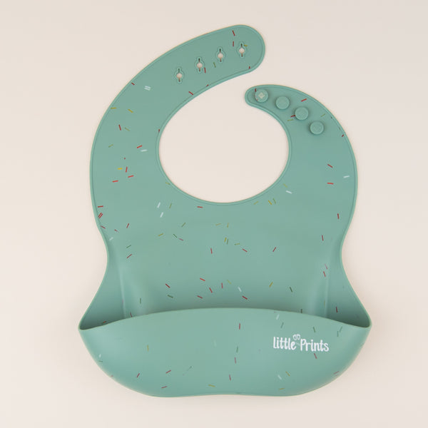 Baveta silicon hranire bebelusi/copii diversificare Little Prints - Confetti Oil Green