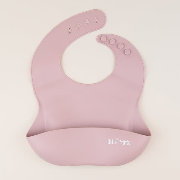 Baveta silicon hranire bebelusi/copii diversificare Little Prints - Pink Plum
