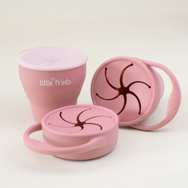 Cana pliabila anti varsare silicon pentru gustare/snack copii Little Prints - Rose