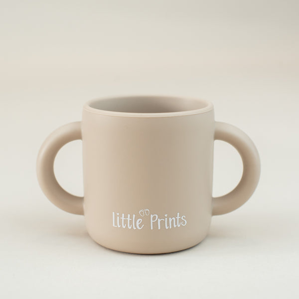 Cana silicon antrenament cu manere bebelusi/copii Little Prints - Latte