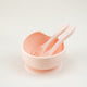 Set diversificare bol + lingurita & furculita silicon cu ventuza anti-alunecare Little Prints Moon - Light Pink