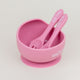 Set diversificare bol + lingurita & furculita silicon cu ventuza anti-alunecare Little Prints Moon - Pink