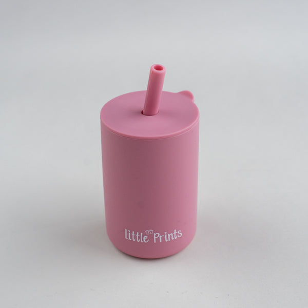 Cana din silicon cu pai antrenament diversificare bebelusi Little Prints - Rose